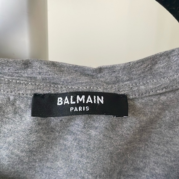 Balmain Paris Flock and print logo unisex grey cotton t shirt, size M - Picture 3 of 8